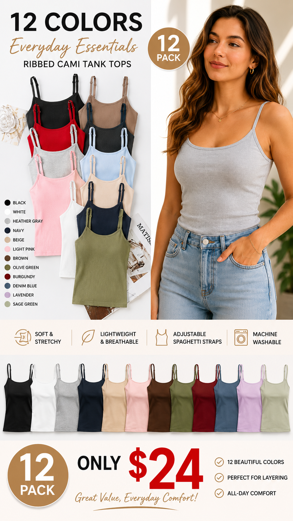Today's special offer 🍃 Crew neck ribbed vest with built-in bra padding
