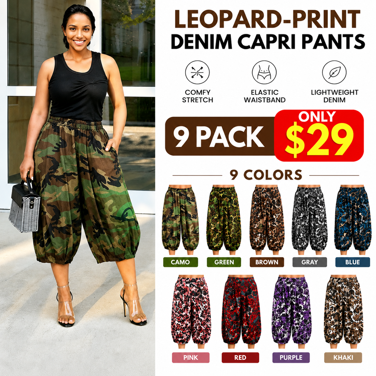 Elastic-Waist Lantern-Style Cropped Pants