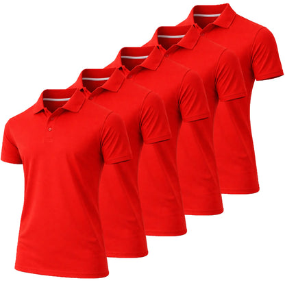 (5-Pack)Men's Dry Fit Moisture-Wicking Fabric Polo Collar Shirt Menswear Stylish Ribbed Sleeve