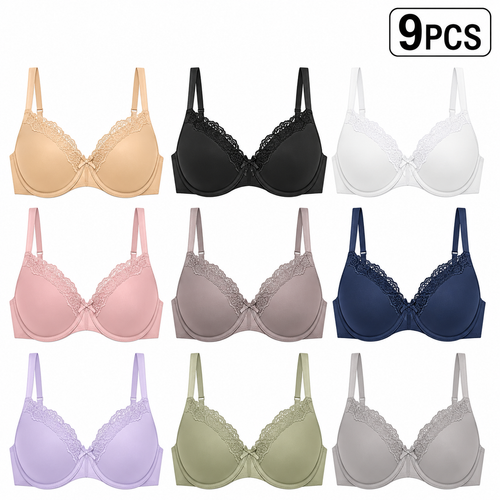 9 PACK-Women's Padded Underwire Bra, Full Coverage T-Shirt Bras for Women
