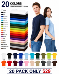 20 PACK(White + Black + Navy + Royal Blue + Light Blue + Turquoise + Forest Green + Olive Green + Lime Green + Yellow + Orange + Red + Burgundy + Purple + Pink + Beige + Khaki + Charcoal + Heather Gray + Brown))
