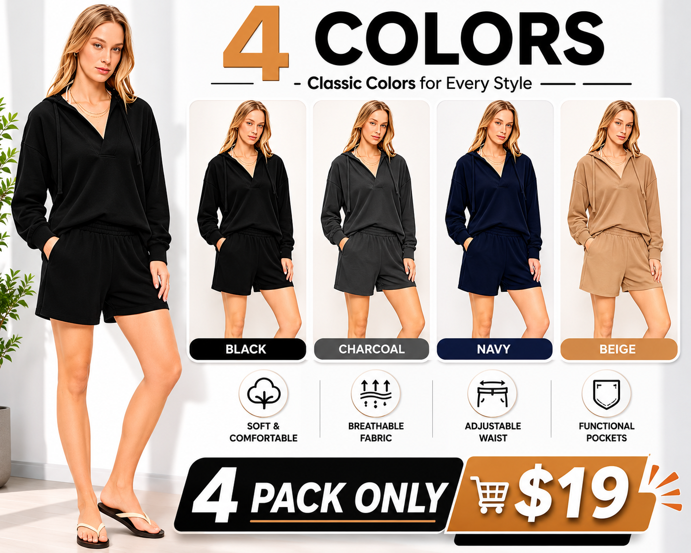 Women's High-Waisted Pull-On Shorts+TOP