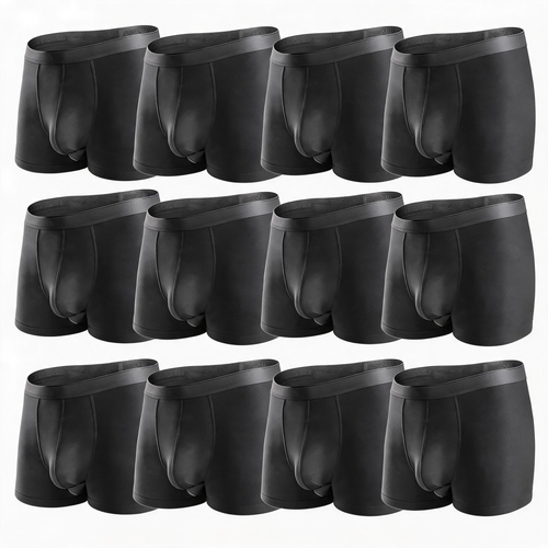 Bóxers de micromodal de doble bolsa para hombre - Paquete de 12 básicos de 2.5 pulgadas de spandex de tela natural, ropa masculina, enfriamiento de seda de hielo, control de olores, transpirable, elasticidad suave y sedosa, con abertura
