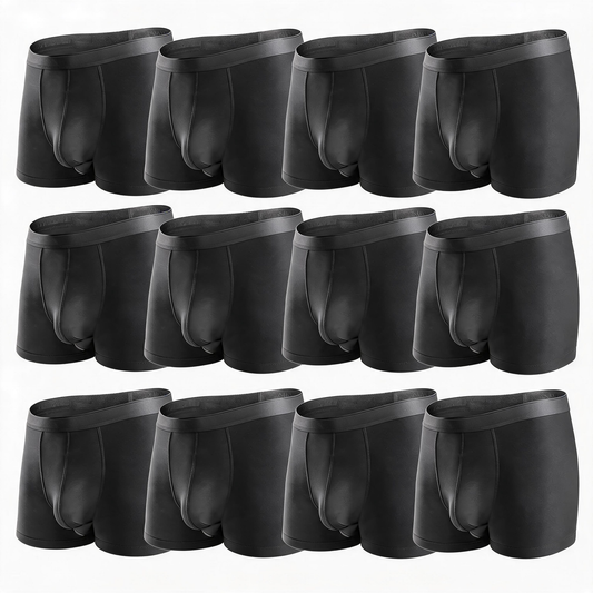 Bóxers de micromodal de doble bolsa para hombre - Paquete de 12 básicos de 2.5 pulgadas de spandex de tela natural, ropa masculina, enfriamiento de seda de hielo, control de olores, transpirable, elasticidad suave y sedosa, con abertura