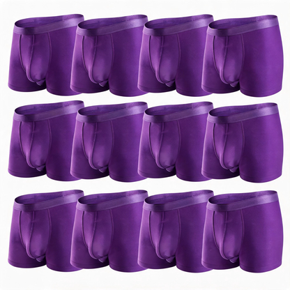 Bóxers de micromodal de doble bolsa para hombre - Paquete de 12 básicos de 2.5 pulgadas de spandex de tela natural, ropa masculina, enfriamiento de seda de hielo, control de olores, transpirable, elasticidad suave y sedosa, con abertura