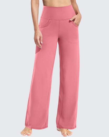 Pantalones de yoga de pierna ancha para mujer con bolsillos (talla regular)