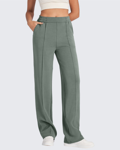 Pantalón de vestir Smoofit suelto, de talle alto y elástico, largo regular