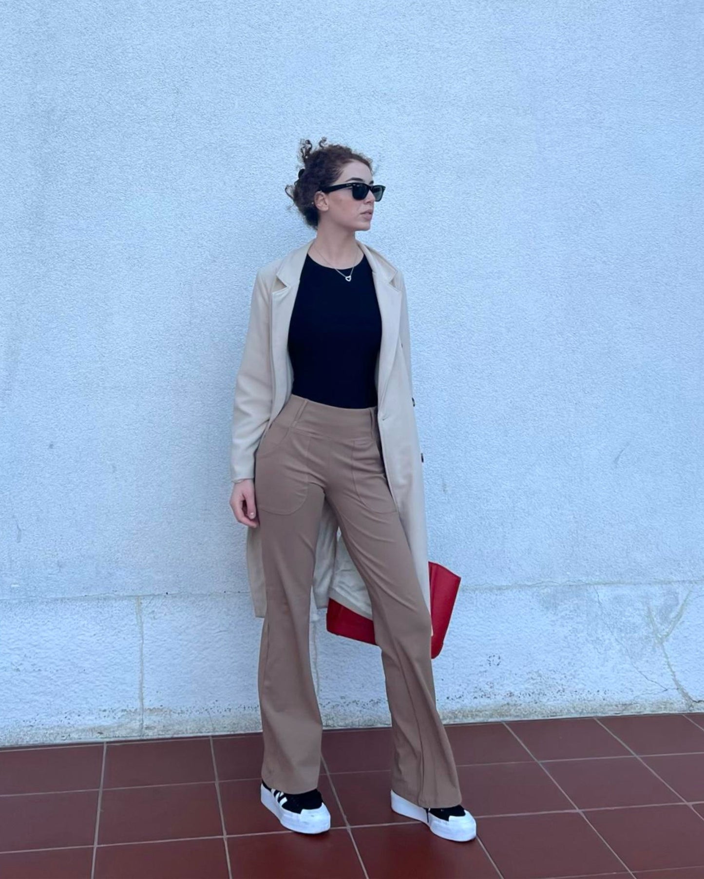 Pantalones acampanados de trabajo de cintura alta con forro polar
