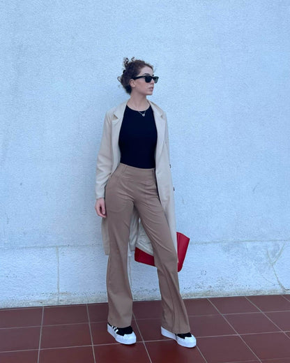 Pantalones acampanados de trabajo de cintura alta con forro polar