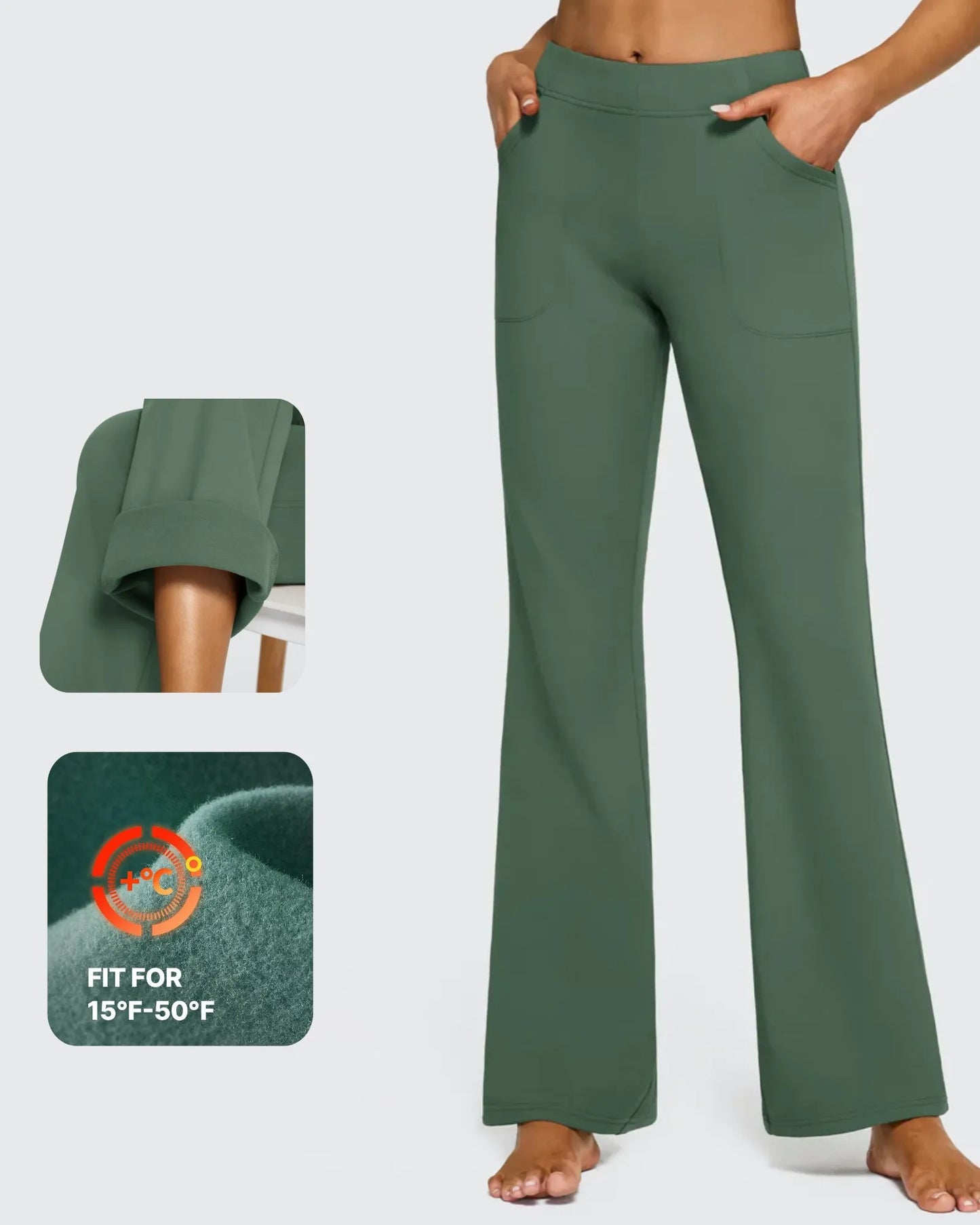 Pantalones de trabajo acampanados de tiro alto con forro polar